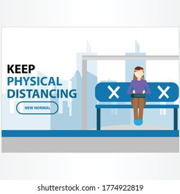 vector illustration of new normal lifestyle in public place. After the Coronavirus or Covid-19 causing the way of life of humans to change to new normal.