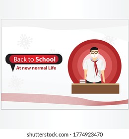 vector illustration of new normal lifestyle in school or university. After the Coronavirus or Covid-19 causing the way of life of humans to change to new normal.