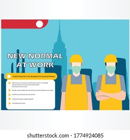 Vektorgrafik eines neuen normalen Lebensstils am Arbeitsplatz.