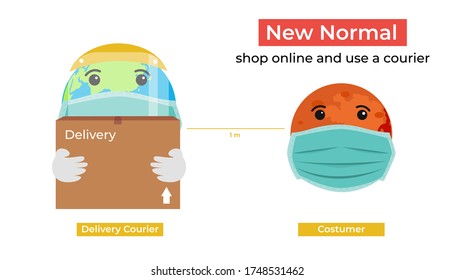 vector illustration new normal, use delivery and physical distancing