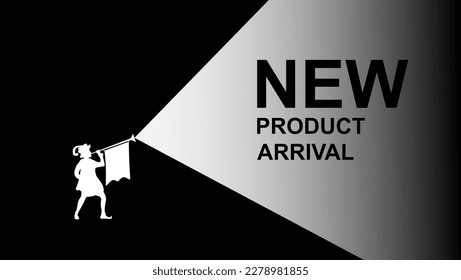 Vector Illustration New Product Arrival Sign, The Herald with a Trumpet