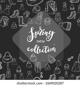Vector illustration of new spring collection  with the inscription for packing product to store, gift, message.