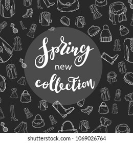Vector illustration of new spring collection  with the inscription for packing product to store, gift, message.