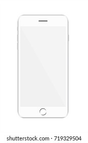 Vector illustration of new version of white modern slim smartphone with blank white screen in realistic style.