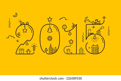 Vector illustration of New Year 2015 inscription with decoration in wire frame style