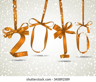 Vector illustration of New Year 2016 from gold ribbons