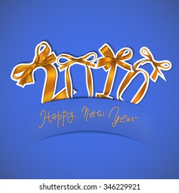 Vector illustration of New Year 2016 from gold ribbons