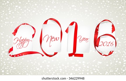 Vector illustration of New Year 2016 from red ribbons