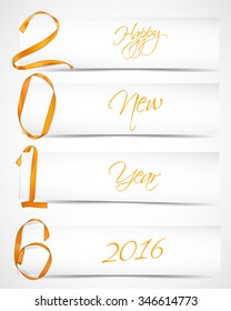 Vector illustration of New Year 2016 from gold ribbons