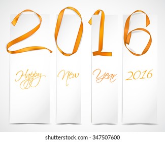Vector illustration of New Year 2016 from gold ribbons