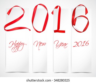 Vector illustration of New Year 2016 from gold ribbons