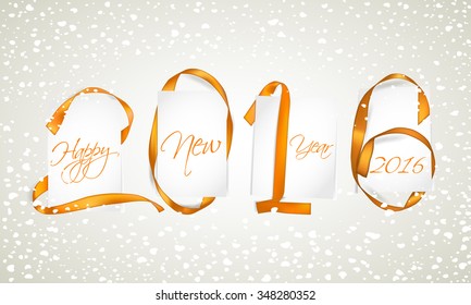 Vector illustration of New Year 2016 from red ribbons