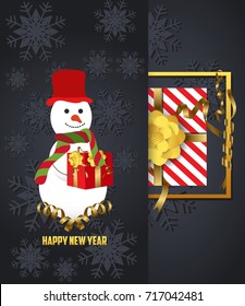 vector illustration of new year 2018 background with christmas confetti gold and snowman