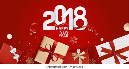 Ilustración vectorial de la tarjeta de felicitación de Año Nuevo 2018. Plantilla de diseño para tarjetas de felicitación, banner web, folleto de la lista de flancos, tarjeta de invitación de la fiesta.