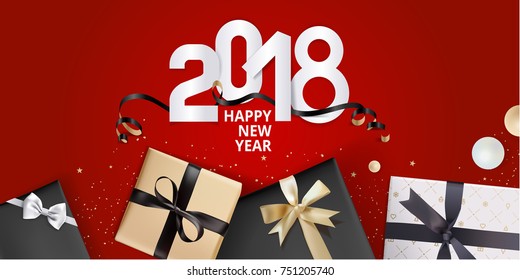 Vector illustration of New Year 2018 greeting card. Design template for greeting card, web banner, flayer brochure, party invitation card.