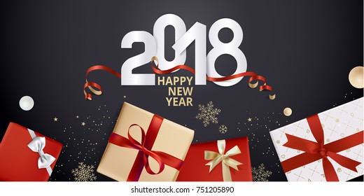 Vektorgrafik der Neujahrs-Grußkarte 2018. Designvorlage für Grußkarte, Webbanner, Flyer-Broschüre, Party-Einladungskarte.