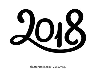 Vector illustration of New Year 2018 hand-lettering banner, icon, logotype and template isolated on white background.