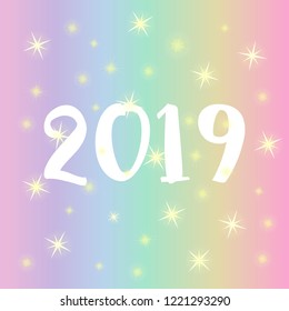Vector illustration for New Year with 2019 text. Trendy color illustration  useful for invitations, scrapbook, Christmas card, poster, sticker. Card for 2019 New Year greeting