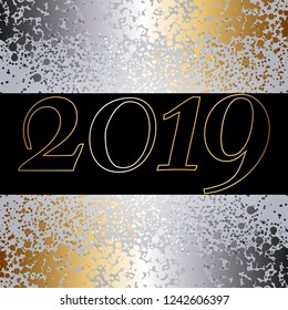 Vector illustration of New Year 2019. Gold and silver abstract background