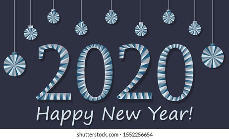 Vector illustration New Year 2020 background with ornaments made from colorful triangles 