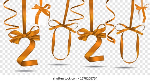 Vector illustration of New Year 2020 made of golden ribbons