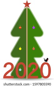 Vector illustration. New year 2020 green fir trees