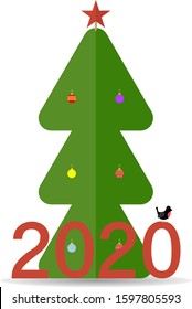 Vector illustration. New year 2020 green fir trees
