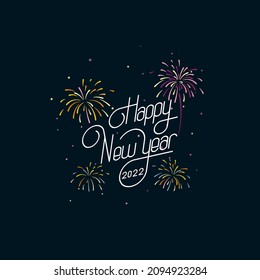 Vector illustration of New Year 2022, bright colorful fireworks on dark blue background, Abstract flat style, geometric design. Concept for holiday decoration, card, poster, banner, flyer.