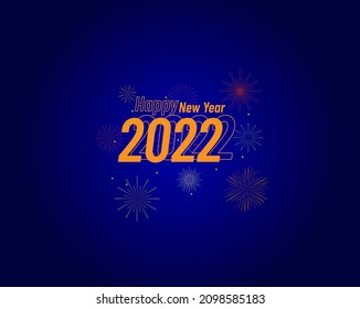 Vector illustration of new year 2022, on dark blue background and fireworks, text Happy New Year. Concept for holiday decoration, card, poster, banner, flyer, template, background.