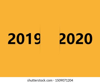 Vector illustration. New year background with two years. Year 2019 and 2020 cut paper style