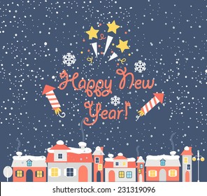 Vector Illustration of a New Year Background with Winter Landscape.