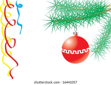 vector illustration with new year ball on pine branch