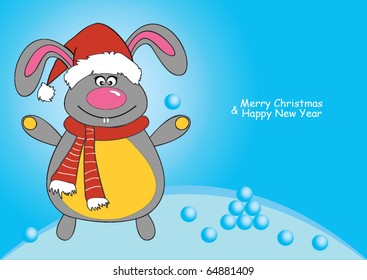 vector illustration of a New Year Bunny dressed as Santa Claus