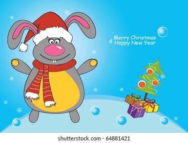 vector illustration of a New Year Bunny dressed as Santa Claus