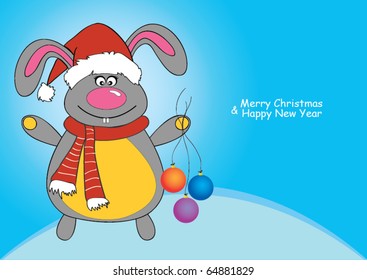 vector illustration of a New Year Bunny dressed as Santa Claus