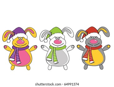 vector illustration of a New Year Bunny dressed as Santa Claus