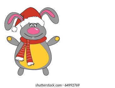 vector illustration of a New Year Bunny dressed as Santa Claus