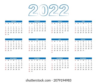 vector illustration for new year calendar -2022