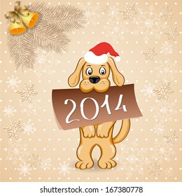 vector illustration new year card with cartoon dog- eps10