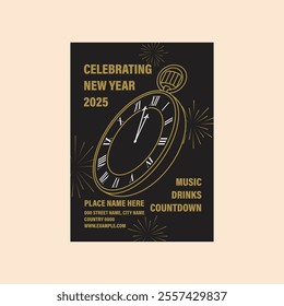 Vector illustration of new year celebration 2025 flyer poster template design