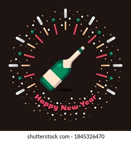 Vektorgrafik des neuen Jahres Champagner mit Feuerwerk als Hintergrund und Text typografisch.