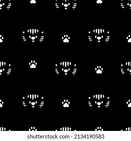 Vector illustration. New Year and Christmas seamless pattern with tiger, Chinese symbol of 2022. Animal in flat cartoon style. Children's drawing. Contemporary art for print, promotional items.