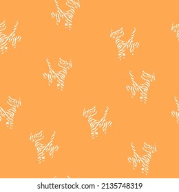 Vector illustration. New Year and Christmas seamless pattern with tiger, Chinese symbol of 2022. Animal in flat cartoon style. Children's drawing. Contemporary art for print, promotional items.