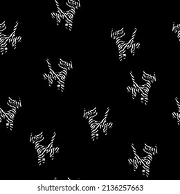 Vector illustration. New Year and Christmas seamless pattern with tiger, Chinese symbol of 2022. Animal in flat cartoon style. Children's drawing. Contemporary art for print, promotional items.