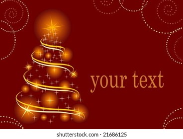 Ilustración vectorial para Año Nuevo y para Navidad con árbol de Navidad sobre fondo rojo
