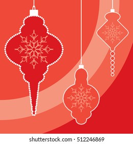 Vector illustration of new year and Christmas decorative toys with snowflakes