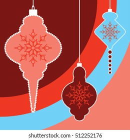 Vector illustration of new year and Christmas decorative toys with snowflakes