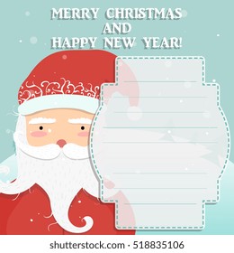 Vector illustration. New Year concept. Cartoon Santa, winter background.