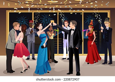 A vector illustration of New Year Eve party indoor 