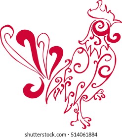 Vector illustration for new year with fairy red rooster - Chinese symbol of new year. Vector element for New Year.